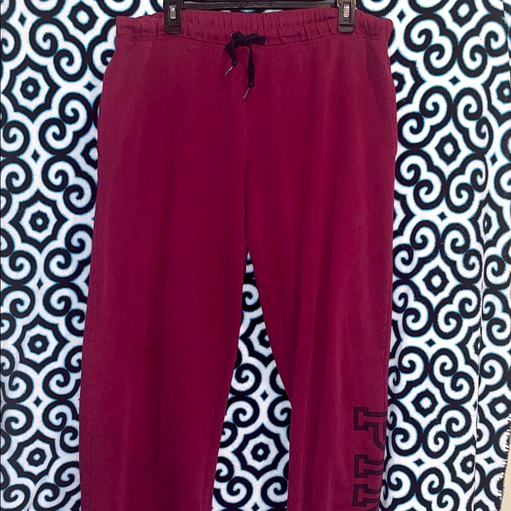 PINK Victoria's Secret Maroon Sweatpants with Black Lettering